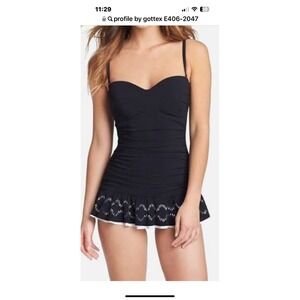 Profile By Gottex Bandeau Swimdress Womens Swimsuit E406-2047 8‎ Black One piece